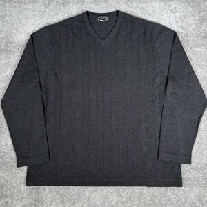 VTG Banana Republic Sweater Men's XXL Dark Gray Merino Wool V Neck Herringbone
